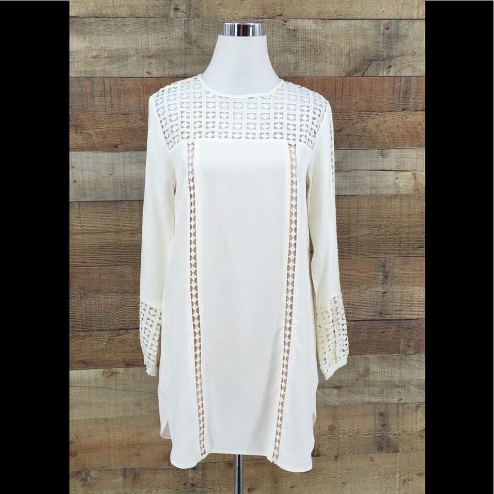 New English Factory Ivory Crochet Shift‎ Dress Size: Small